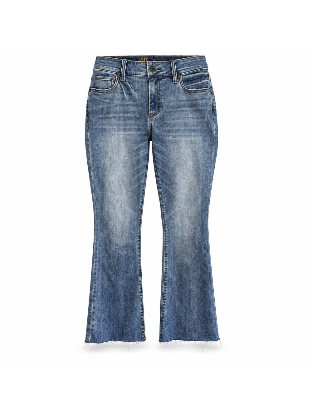 KUT From the Kloth Nikki Size 6 Mid Rise Blue Ankle Flare Jeans Raw Hem 27in